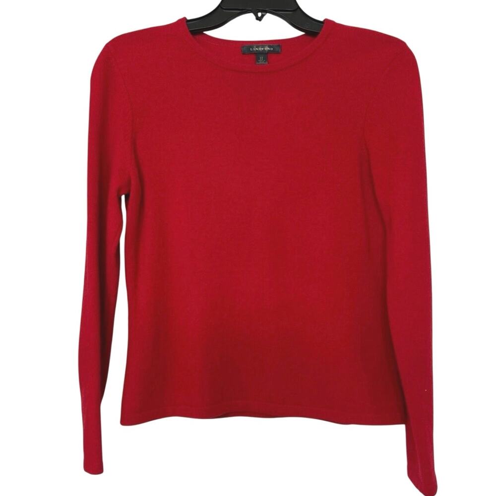 Lands’ End Red 100% Cashmere Crewneck Sweater Small Luxury Cozy Preppy